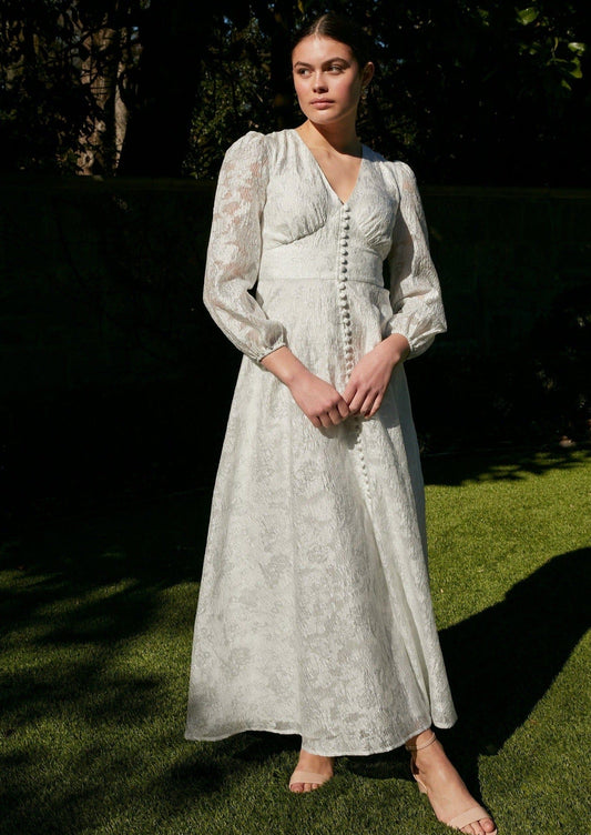 Robe Brooke en organza blanc argenté