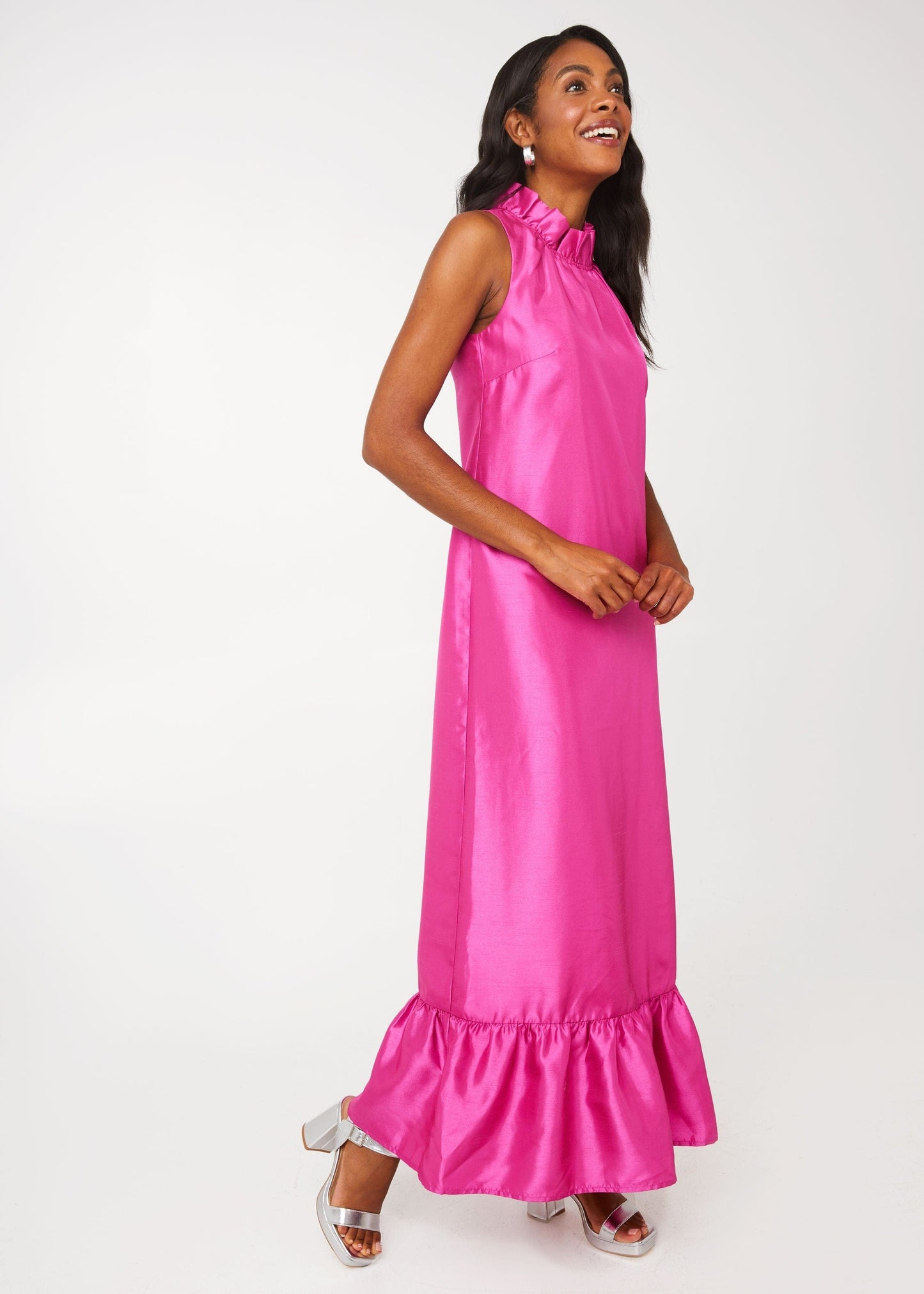 Robe Camille en dupioni rose vif