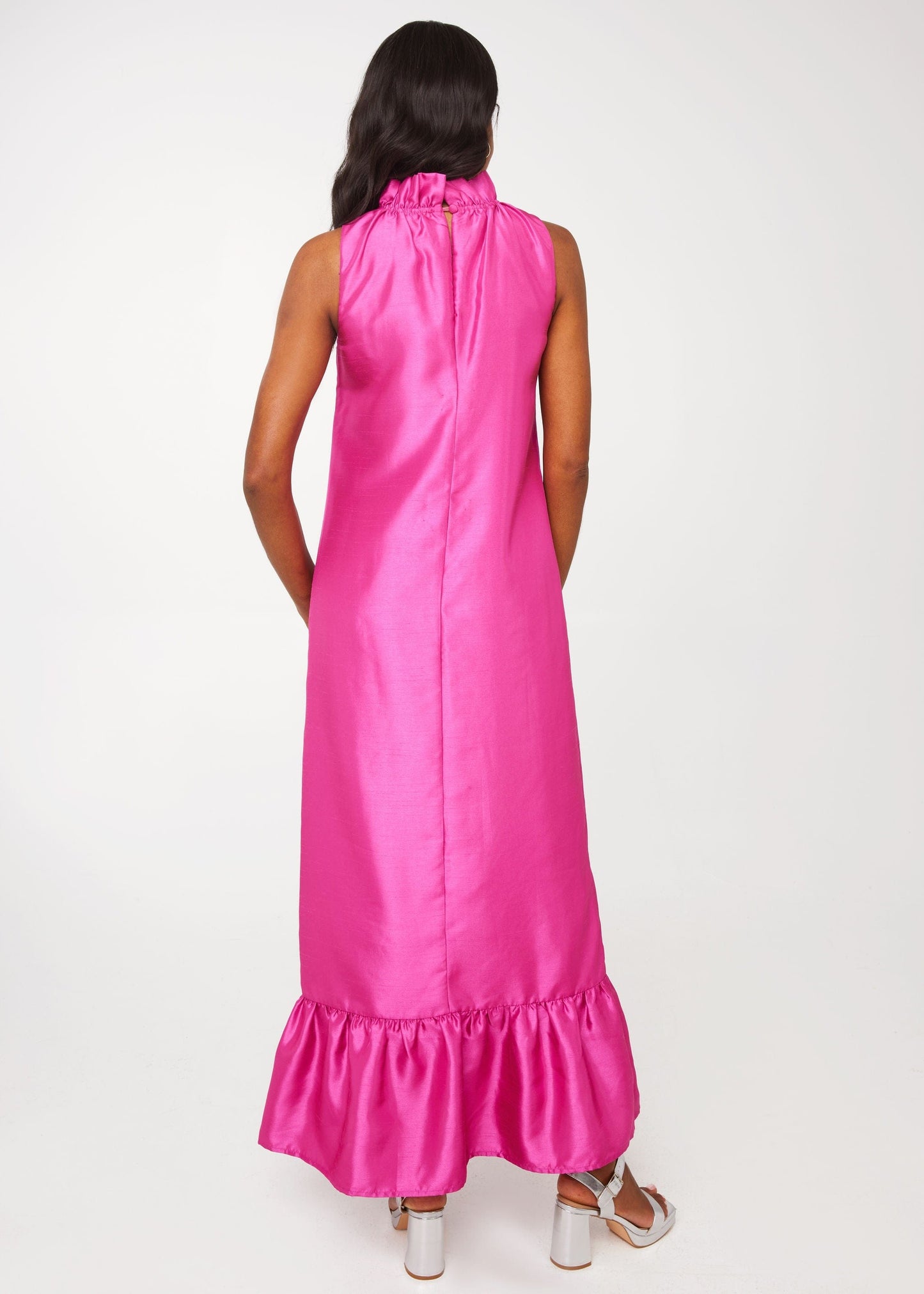 Robe Camille en dupioni rose vif