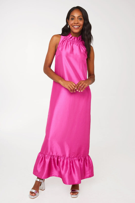 Robe Camille en dupioni rose vif