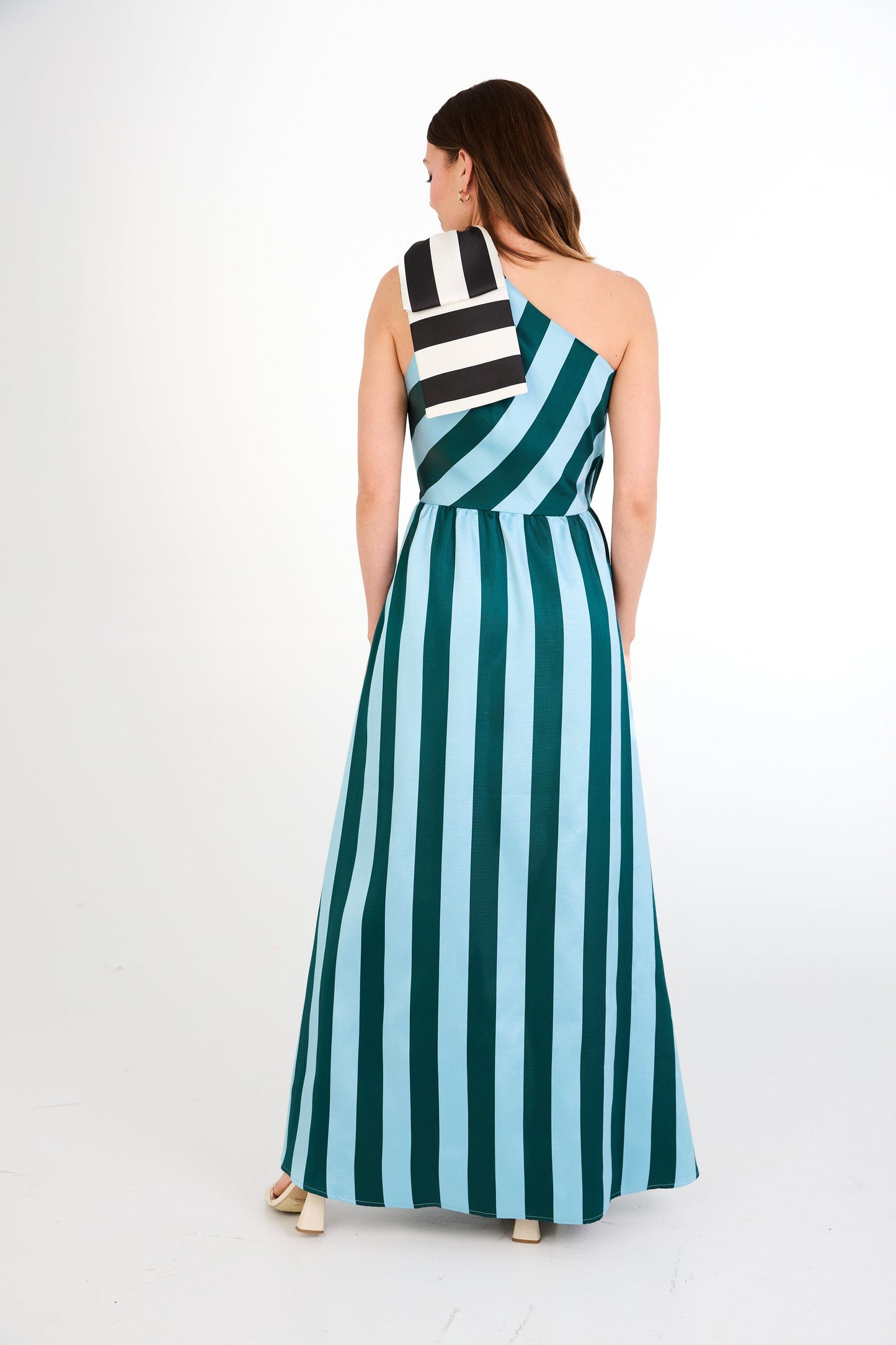 Robe Caroline en mikado à rayures bleues