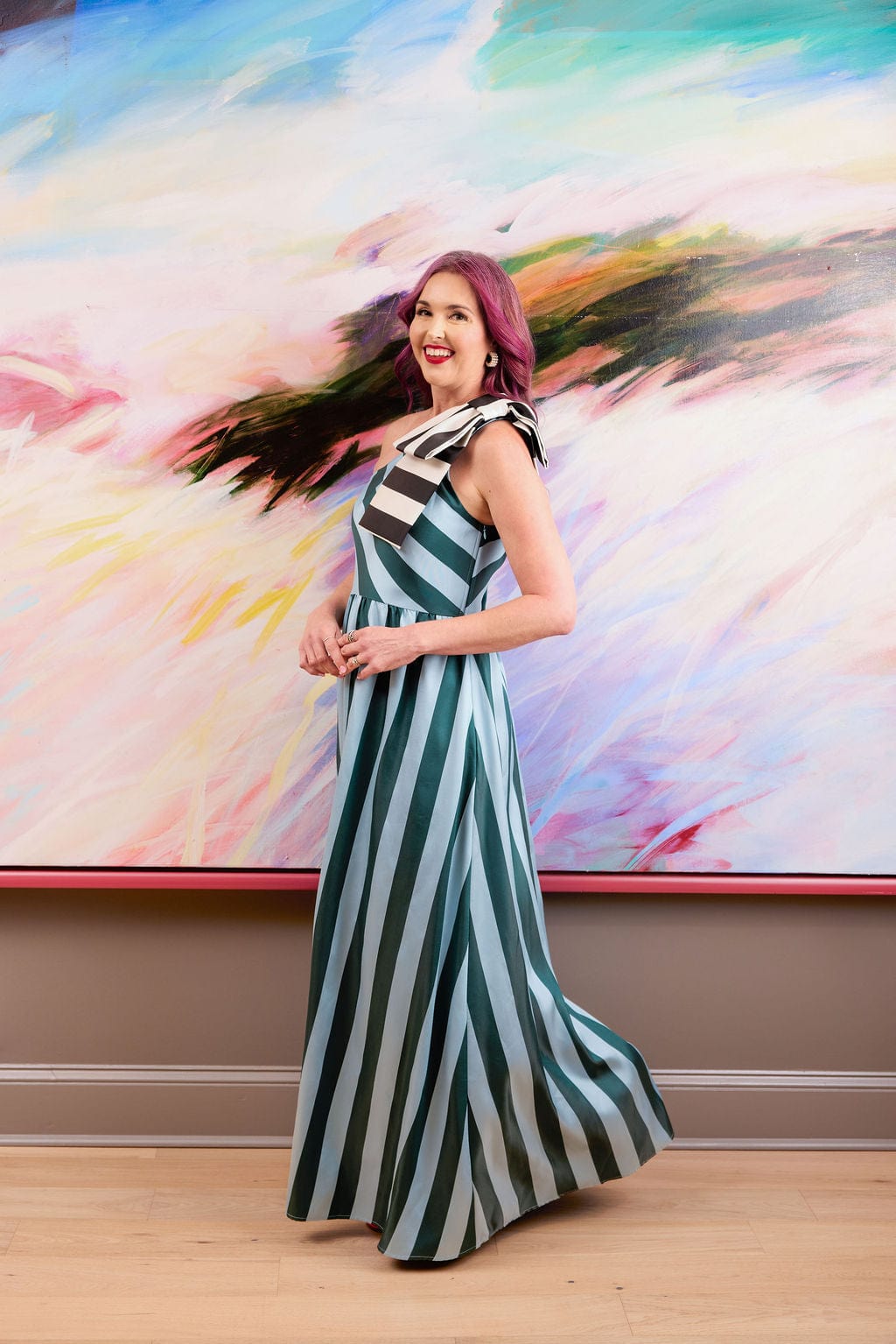 Robe Caroline en mikado à rayures bleues