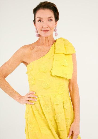 Robe Caroline en coton à fleurs 3D jaune vif