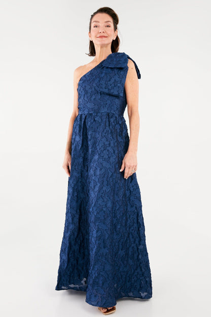 Robe Caroline à une épaule en organza bleu marine