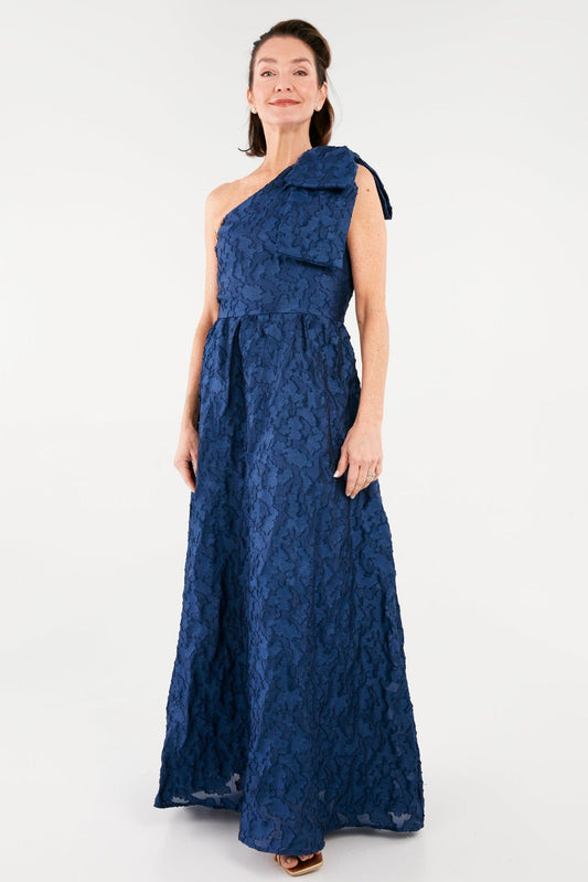 Robe Caroline à une épaule en organza bleu marine