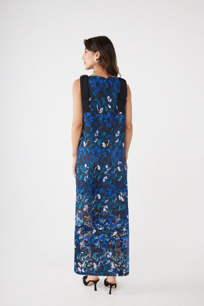 Robe Michelle en dentelle florale bleue à marguerites