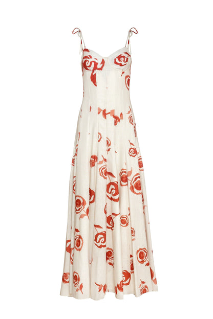 Robe longue Rosetta ivoire rouge