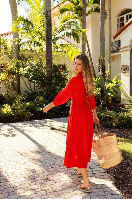 Cache-cœur Natalia à nouer en rouge orange