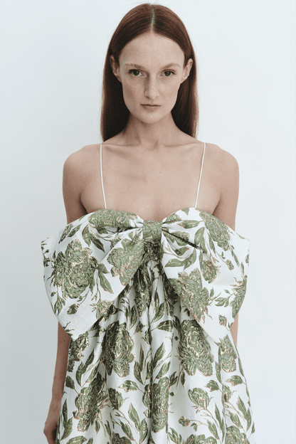 Robe à nœud en brocart émeraude