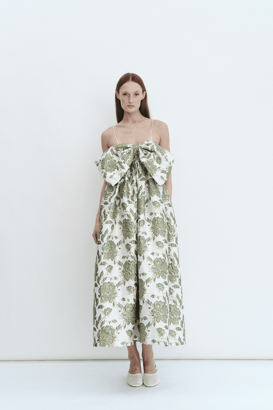 Robe à nœud en brocart émeraude