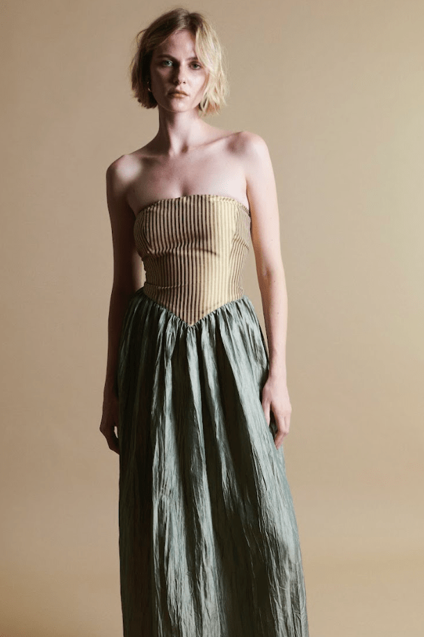 Robe longue Roxanne en crème et mousse 