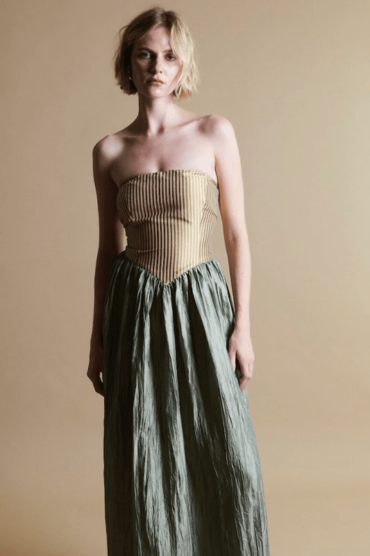 Robe longue Roxanne en crème et mousse 