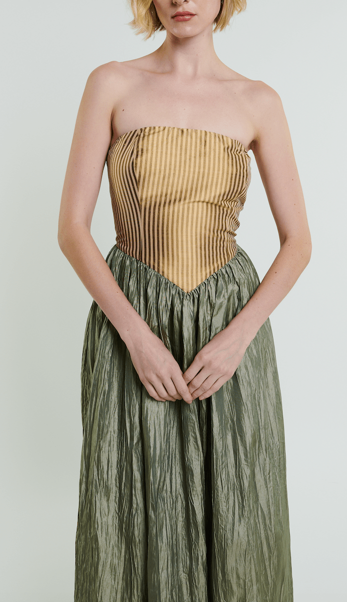 Robe longue Roxanne en crème et mousse 