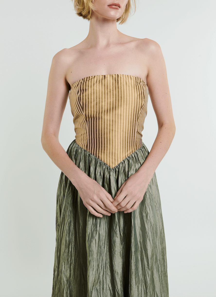 Robe longue Roxanne en crème et mousse 