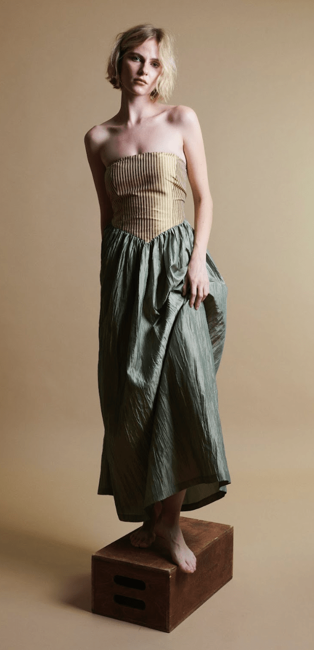 Robe longue Roxanne en crème et mousse 