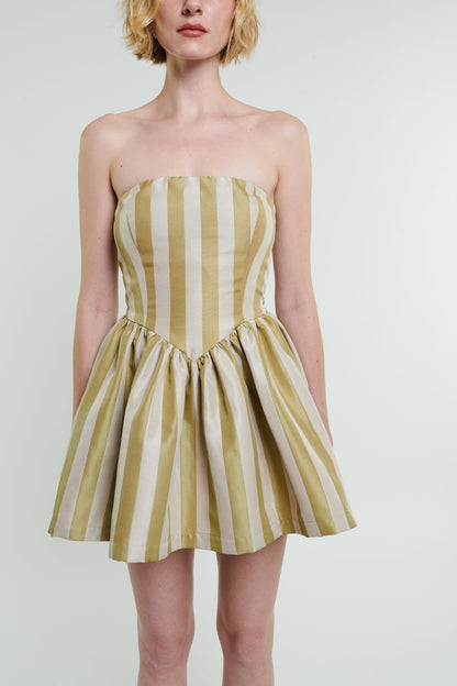 Robe courte Roxanne à rayures sauge