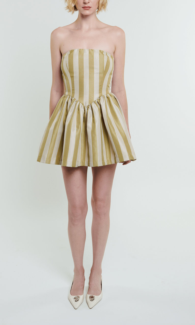 Robe courte Roxanne à rayures sauge