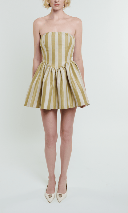 Robe courte Roxanne à rayures sauge