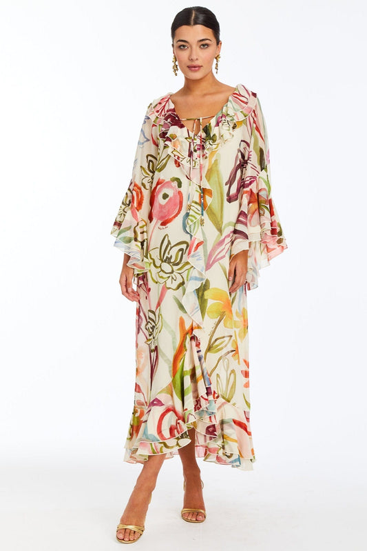 Robe mi-longue caftan bimini à volants