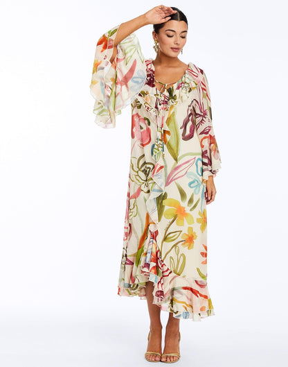 Robe mi-longue caftan bimini à volants