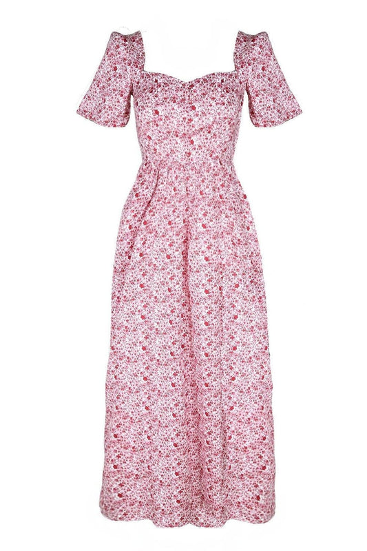 Robe longue Beatrice Liberty rose + blanc laiteux