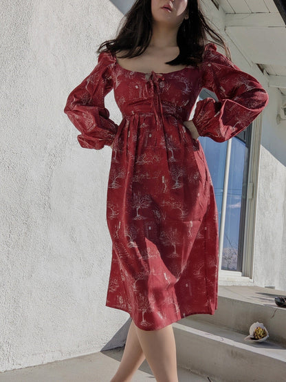 Robe Marcela / Rouge Rubis + Toile de Coton Albâtre