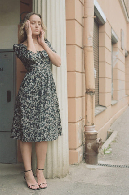 Robe Marisol / Coton fleuri noir