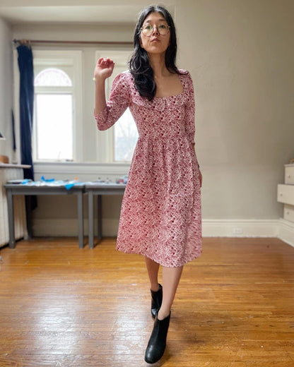 Robe Marisol / Coton fleuri Liberty rose + blanc laiteux