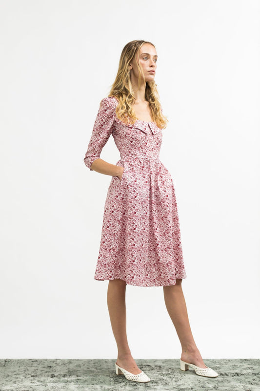 Robe Marisol / Coton fleuri Liberty rose + blanc laiteux