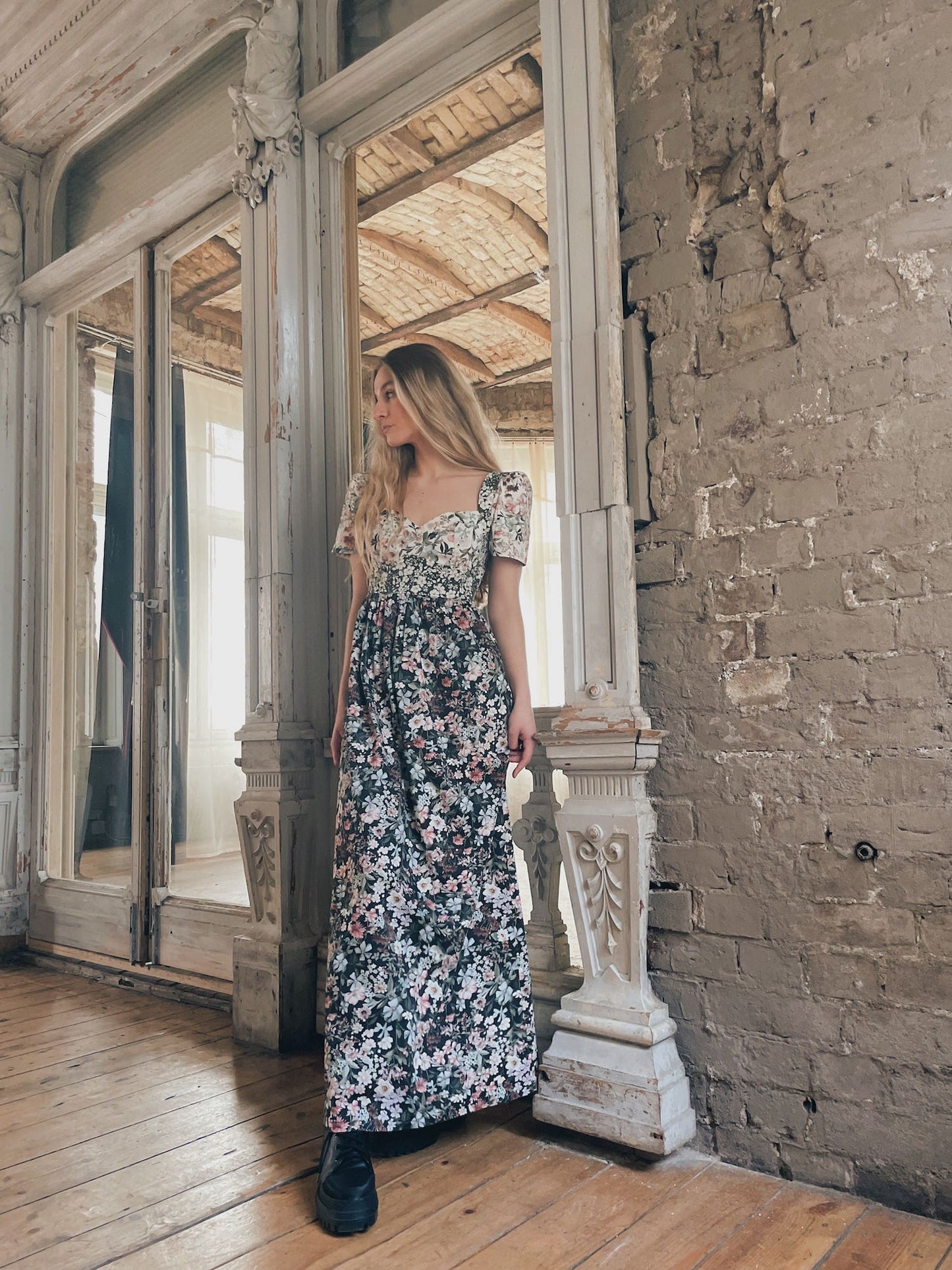 Robe longue Poppy / Coton à fleurs mélangées