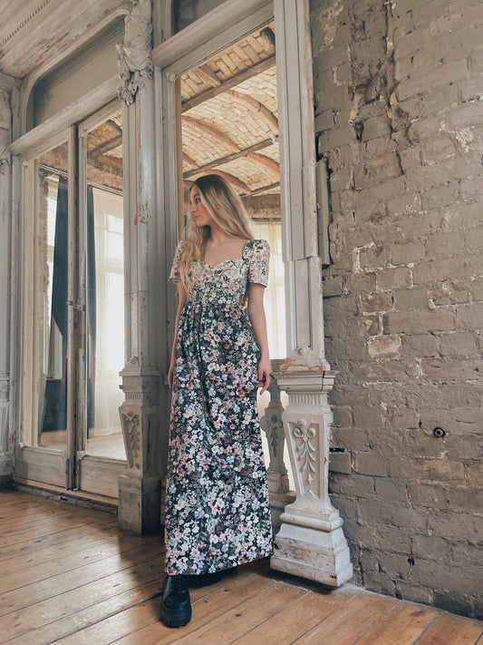 Robe longue Poppy / Coton à fleurs mélangées