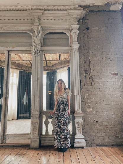 Robe longue Poppy / Coton à fleurs mélangées