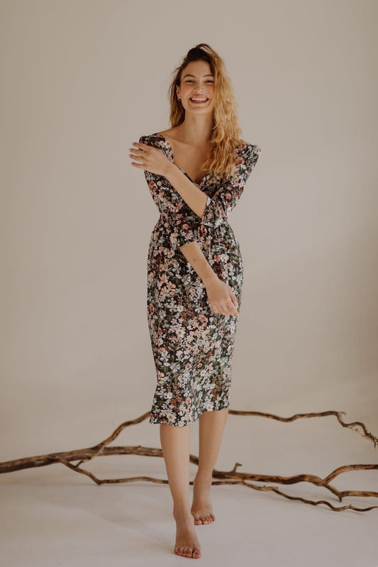 Robe violette / Coton fleuri noir