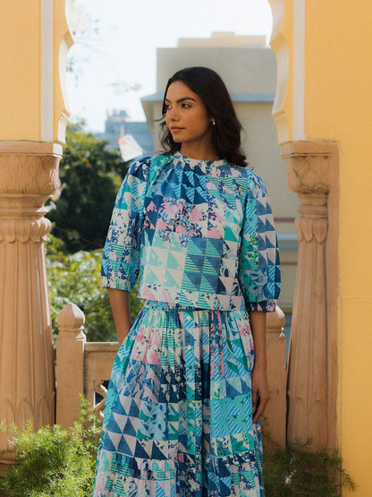 Mimi Top Vert &amp; Bleu Géo