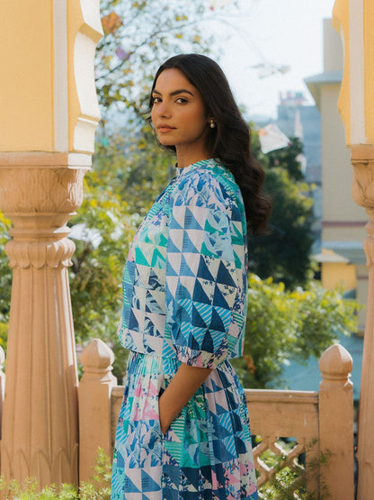 Mimi Top Vert &amp; Bleu Géo