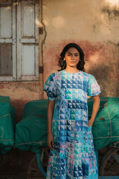 Robe Lara Bleu &amp; Vert Géo