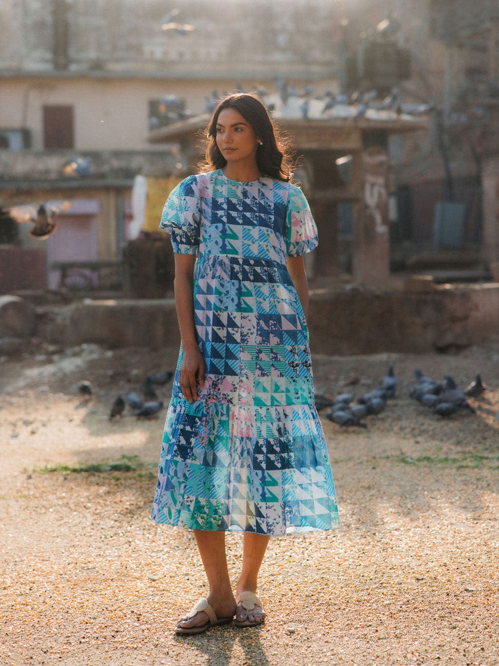 Robe Lara Bleu &amp; Vert Géo