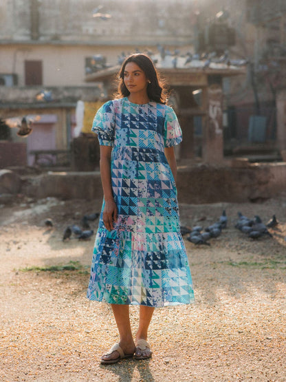 Robe Lara Bleu &amp; Vert Géo