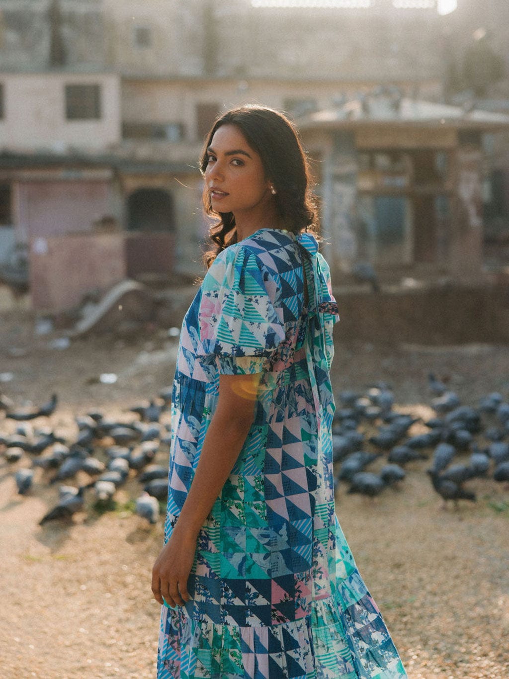 Robe Lara Bleu &amp; Vert Géo