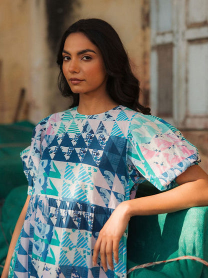 Robe Lara Bleu &amp; Vert Géo