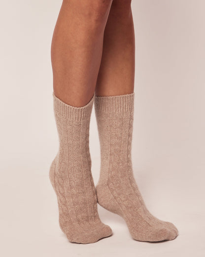 Chaussettes femme 100 % cachemire beige