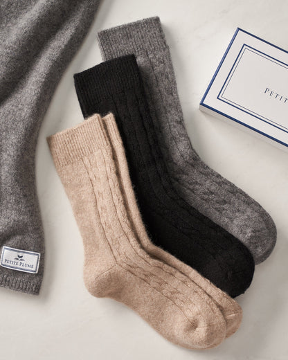Chaussettes femme 100 % cachemire beige