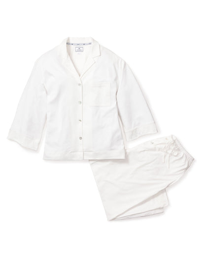 L'ensemble pyjama Olivia en tissu Pima à jambe large en blanc