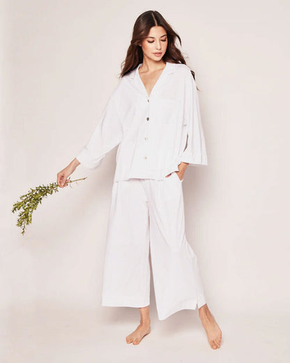 L'ensemble pyjama Olivia en tissu Pima à jambe large en blanc
