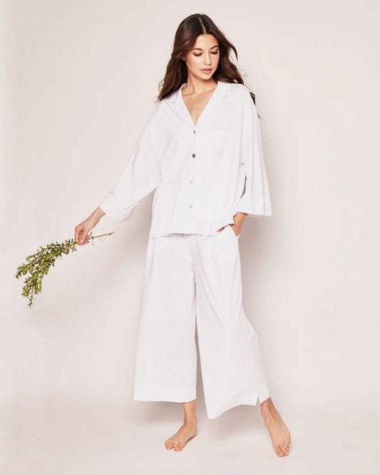 L'ensemble pyjama Olivia en tissu Pima à jambe large en blanc