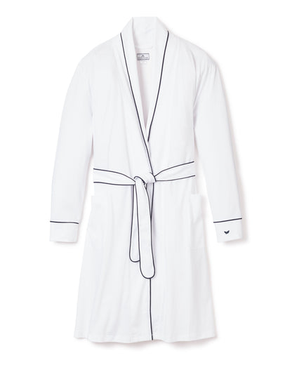 Robe Pima blanche avec passepoil bleu marine pour femme