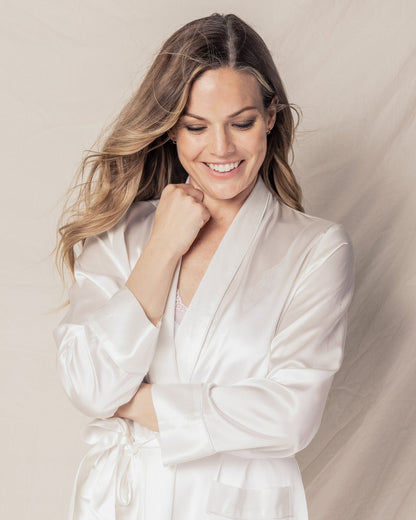 Robe longue en soie blanche pour femme