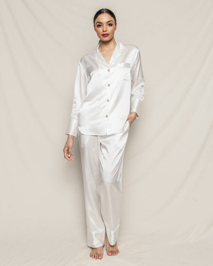 Ensemble pyjama en soie pour femme en blanc 