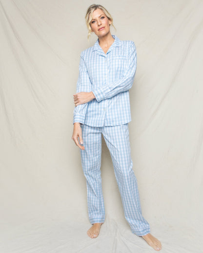 Ensemble de pyjama en sergé pour femme à carreaux vichy bleu clair