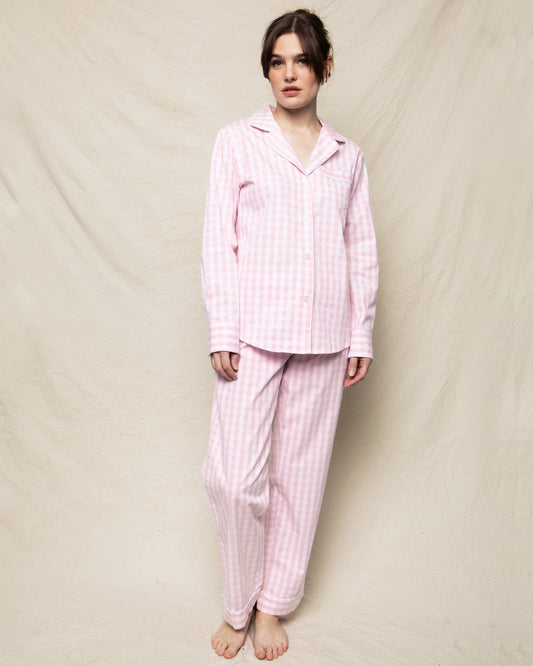 Ensemble pyjama en sergé pour femme à carreaux vichy rose